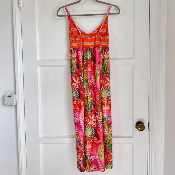 LTP Colorful Floral Stripe Strap Maxi Dress Stretchy Beachy Pool, Size 12 - Picture 6 of 10
